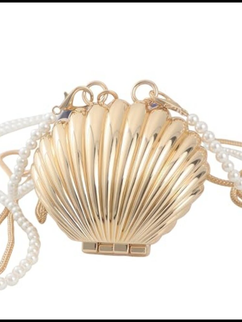 Gold Seashell Crossbody Bag Mini Clutch with Pearl Chain